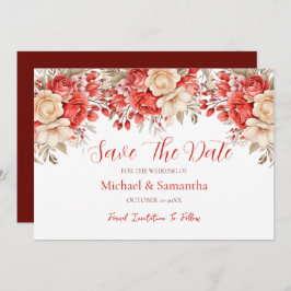 Elegant Red och Elfenbenskusten Ro Bröllop Spara Datumet
