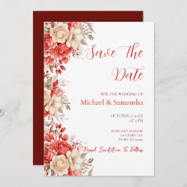 Elegant Red och Elfenbenskusten Ro Bröllop Spara Datumet