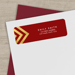 Elegant Red och Faux Guld Geometric Adress Returadress Etikett