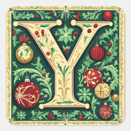 Elegant Red och Grönt Brev Y med Guld Trim Fyrkantigt Klistermärke