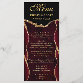 Elegant Red och Guld Faux Glitter Agate Bröllop Meny