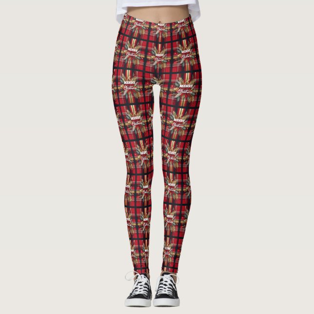 Elegant Red och Guld Festive Play Leggings (Framsida)