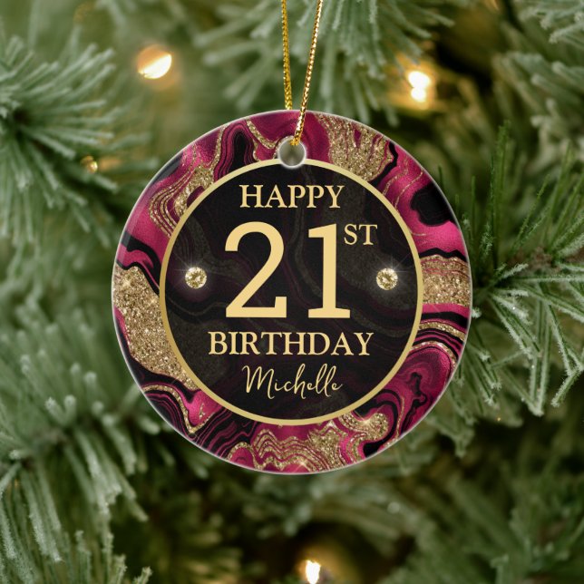 Elegant Red och Guld Glitter Agate Birthday Julgransprydnad Keramik (Träd)