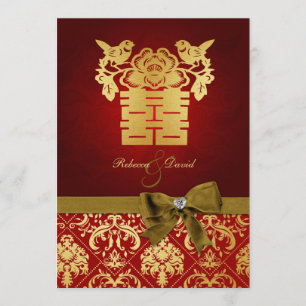 Elegant Red och Guld kinesisk Dubbla Happity Inbjudningar