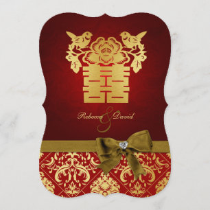 Elegant Red och Guld kinesisk Dubbla Happity Inbjudningar