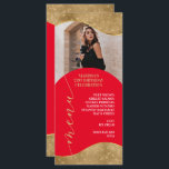 Elegant Red och Guld-meny Placera kort med foto<br><div class="desc">Menykortet har en krävande utformning av guld gräns och en fetstilt röd utformning som gör att eleganten kan röra vid din speciella händelse. Med gott om utrymme för att lägga till ett foto av lönen är det här menykortet perfekt för att lägga till en personlig beröring till firande. Oavsett om...</div>