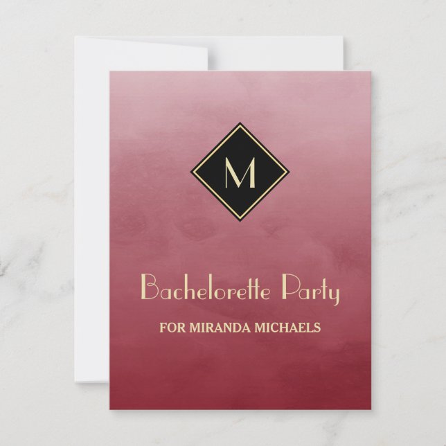 Elegant Red och Guld Monogram Bachelorette Party Inbjudningar (Framsida)