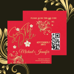 Elegant Red och Guld QR Spara datuminbjudan Datumet