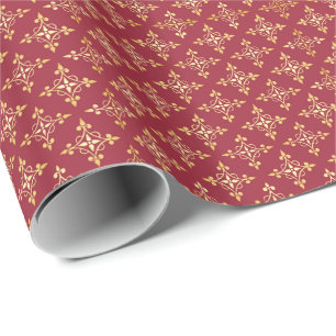 Elegant Red och Guld Quatre Blommigt Festive Damas Presentpapper