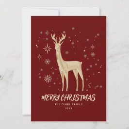 Elegant Red och Guld Reindeer God jul Julkort