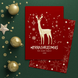 Elegant Red och Guld Reindeer God jul Julkort