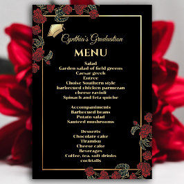 Elegant Red och Guld Studenten Menu Inbjudningar