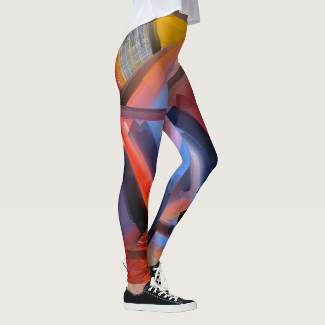 Elegant Red Orange Black Rosa Blue Abstraction Leggings (Höger)