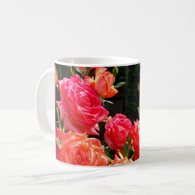 Elegant Red orange coral rosor ro Kaffemugg (Framsida vänster)