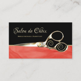 Elegant Red Orange Marble Guld Sissors Hair Salon Visitkort