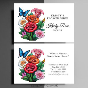 Elegant Red Orange Ro Flower Butterfly Florist Visitkort