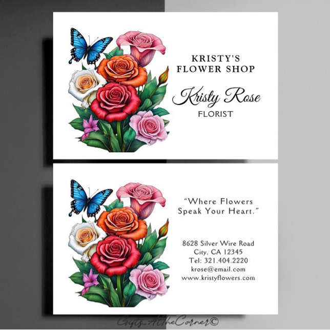 Elegant Red Orange Ro Flower Butterfly Florist Visitkort (Skapare uppladdad)