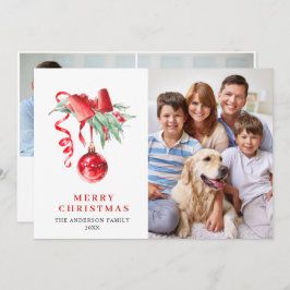 Elegant Red Ornamel jul Hälsning 3 PHOTO Julkort