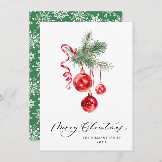 Elegant Red Ornament God jul Hälsning Julkort (Fram/baksida)