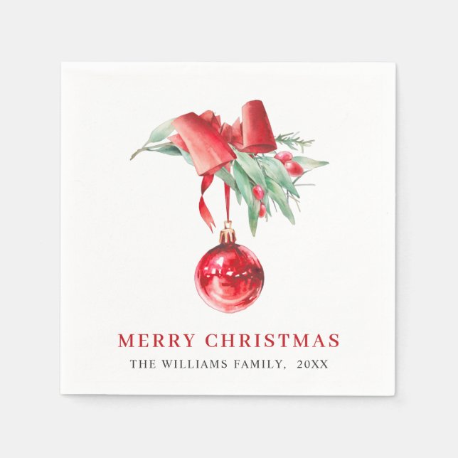 Elegant Red Ornament jul-Julfest Pappersservett (Framsidan)