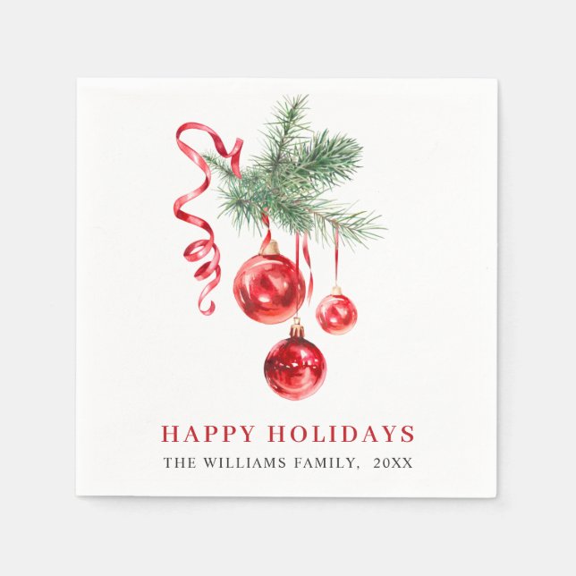 Elegant Red Ornament jul-Julfest Pappersservett (Framsidan)