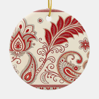 Elegant Red Paisley Blommönster - Traditional I Julgransprydnad Keramik