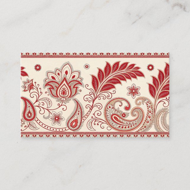 Elegant Red Paisley Blommönster - Traditional I Visitkort (Framsida)