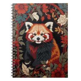 Elegant Red Panda William Morris Inspired Blommigt Anteckningsbok