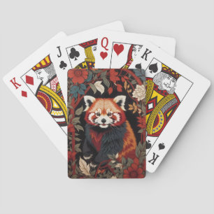 Elegant Red Panda William Morris Inspired Blommigt Casinokort