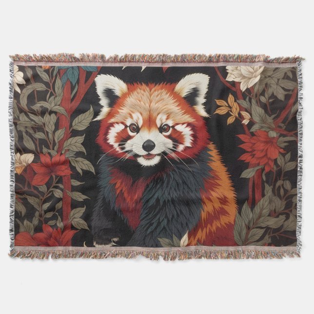 Elegant Red Panda William Morris Inspired Blommigt Filt (Framsidan)