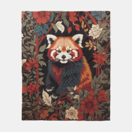 Elegant Red Panda William Morris Inspired Blommigt Fleecefilt