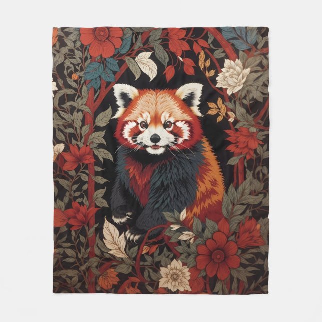 Elegant Red Panda William Morris Inspired Blommigt Fleecefilt (Framsidan)