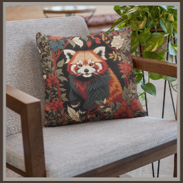 Elegant Red Panda William Morris Inspired Blommigt Kudde