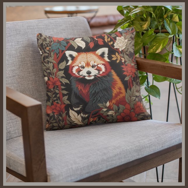 Elegant Red Panda William Morris Inspired Blommigt Kudde (Skapare uppladdad)