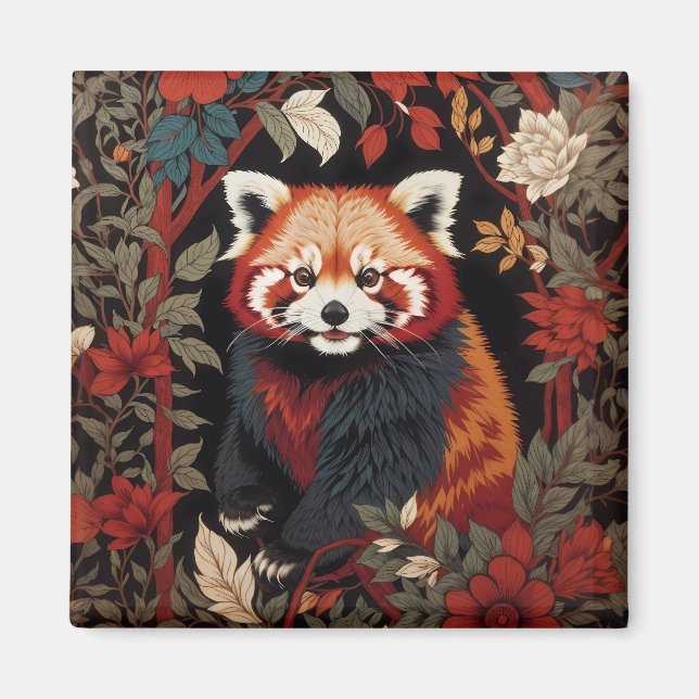 Elegant Red Panda William Morris Inspired Blommigt Magnet (Framsidan)