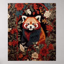 Elegant Red Panda William Morris Inspired Blommigt Poster
