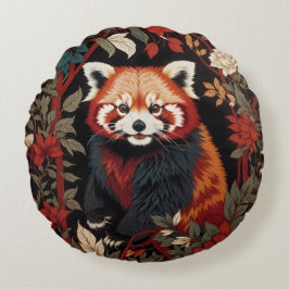 Elegant Red Panda William Morris Inspired Blommigt Rund Kudde