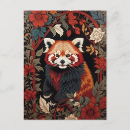 Elegant Red Panda William Morris Inspired Blommigt Vykort