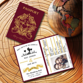 Elegant Red Passport Stil bröllopsinbjudan Inbjudan