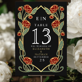 Elegant Red Peony Art Nouveau Floral Wedding Bordsnummer