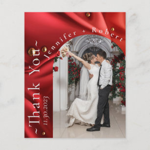 Elegant Red Photo Budget Bröllop - tackkort Flygblad