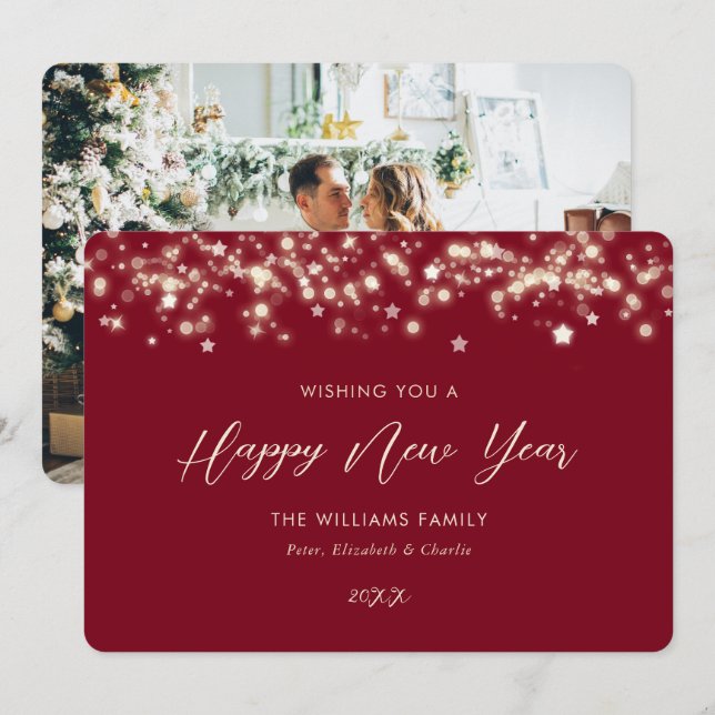 Elegant Red Photo Gott nytt år Card Julkort (Fram/baksida)