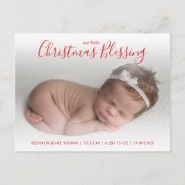 Elegant Red Photo Helgdag Birth Notice Meddelande Vykort