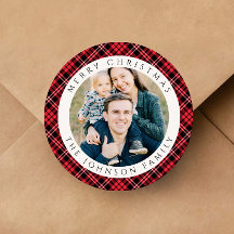 Elegant Red Plaid Photo Christmas