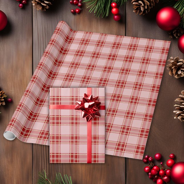 Elegant Red Play Mönster Presentpapper (Elegant Red Plaid Pattern Wrapping Paper)