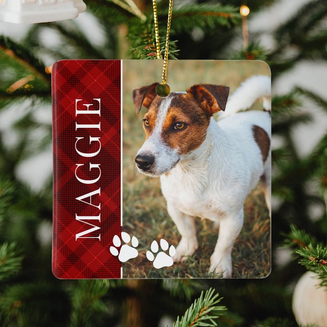 Elegant Red Play Pet Namn och Photo Julgransprydnad Keramik (Skapare uppladdad)