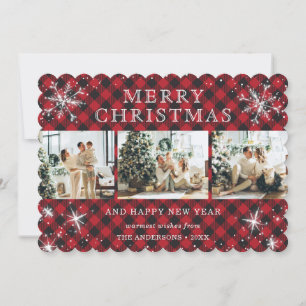 Elegant Red Play Sparkly Snowflake Photo Collage Julkort