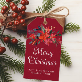 Elegant Red Poinsettia Anpassningsbar God jul Presentetikett