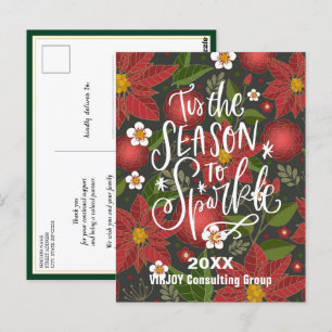 Elegant Red Poinsettia Blommigt Greenery Business Vykort