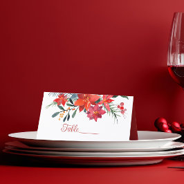 Elegant Red Poinsettia Blommigt jul Bröllop Placeringskort